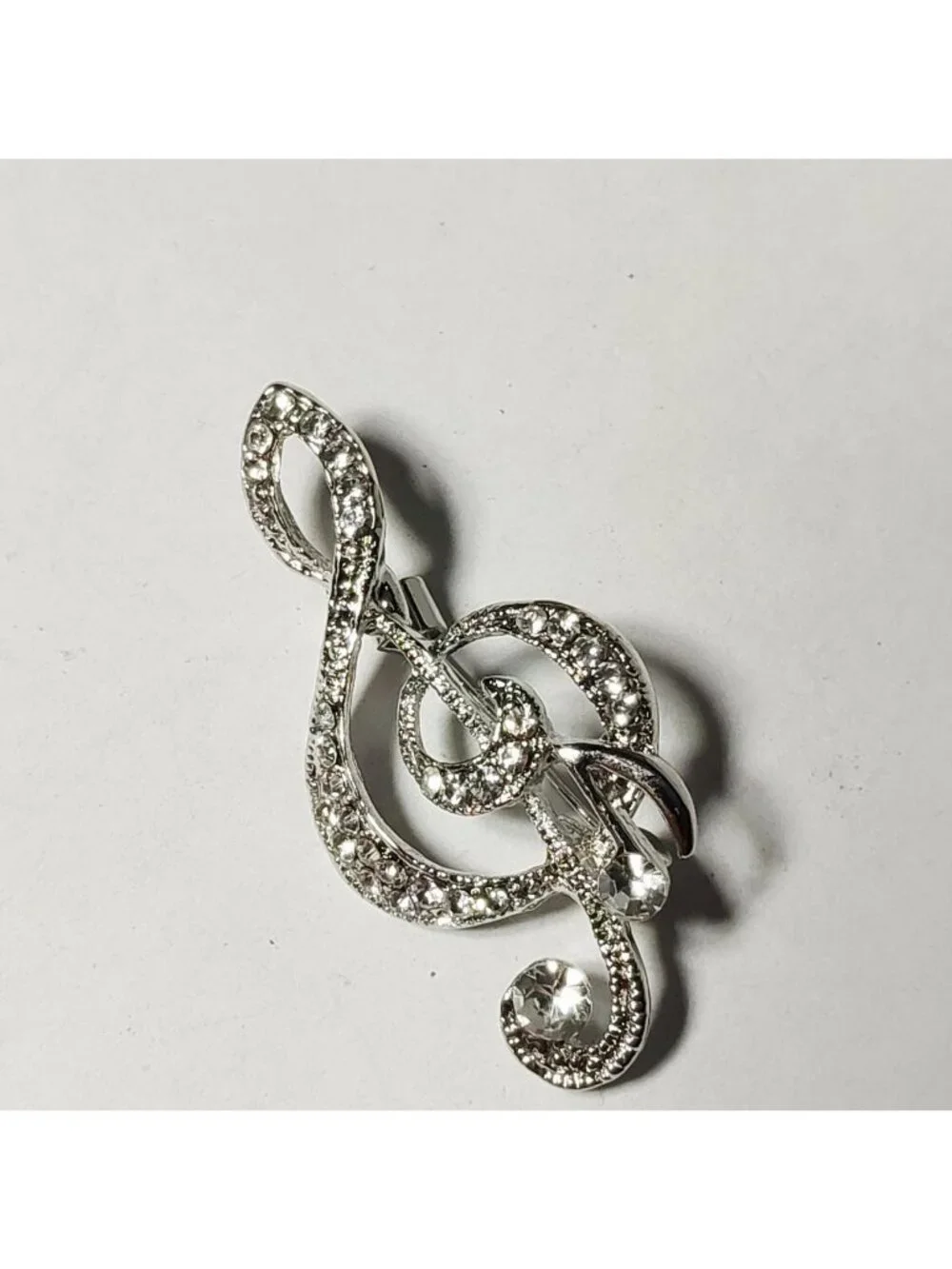 Silver Tone Rhinestone Music Note